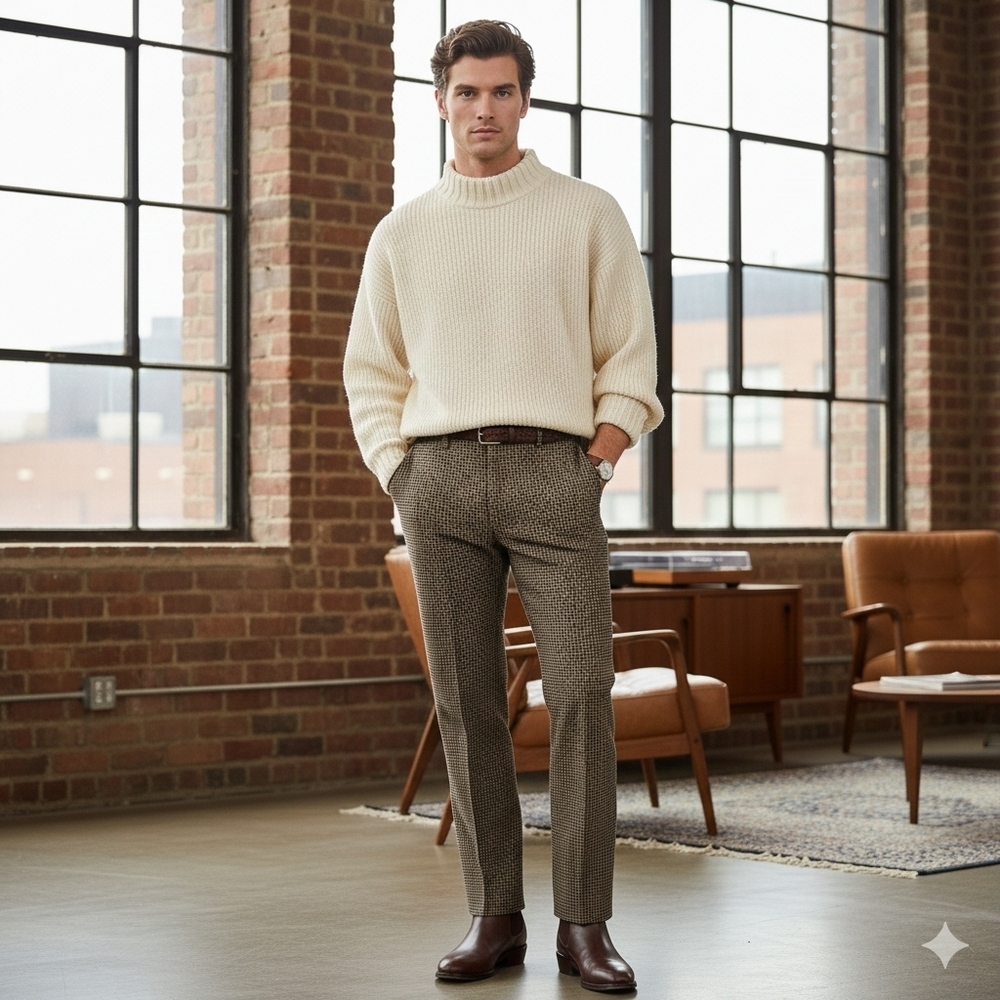 VTG 70s Donegal Houndstooth Double Knit Slacks - 34x30